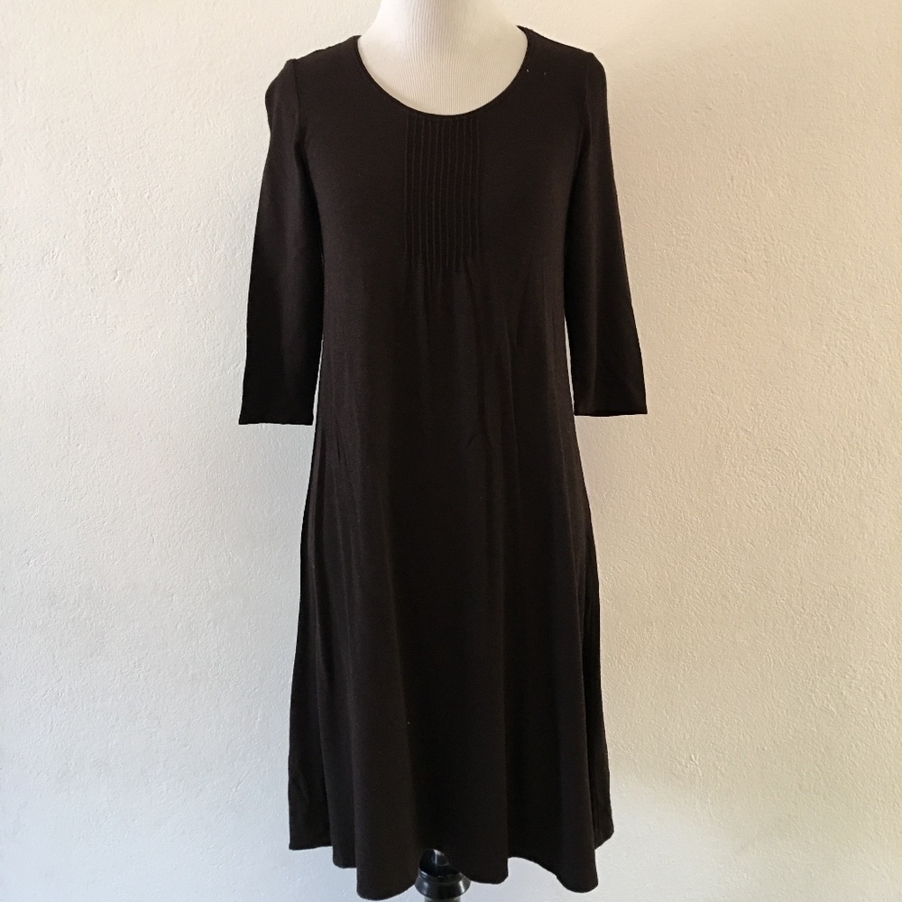 Eileen Fisher Jersey Brown Midi Dress Small Petite